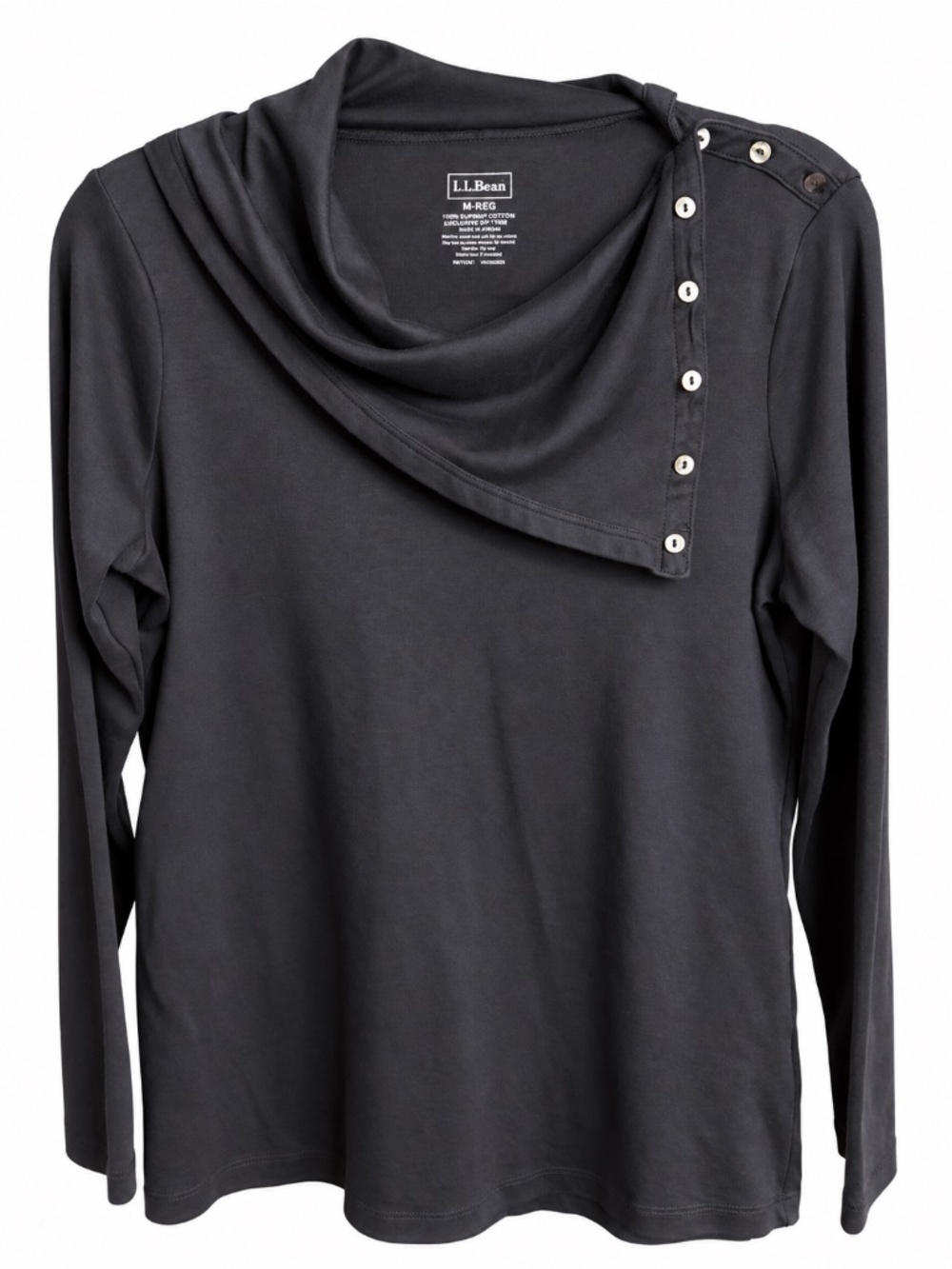 L.L.Bean – Black Supima Cotton Asymmetrical Cowl Neck Top – Size M